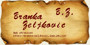 Branka Zeljković vizit kartica